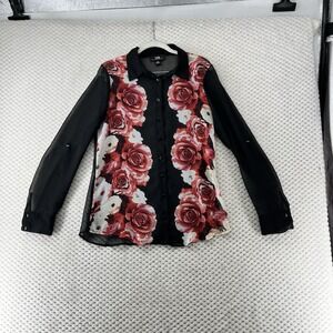I.N. San Francisco Floral Blouse Sheer Sleeve Button Down‎ Top Medium